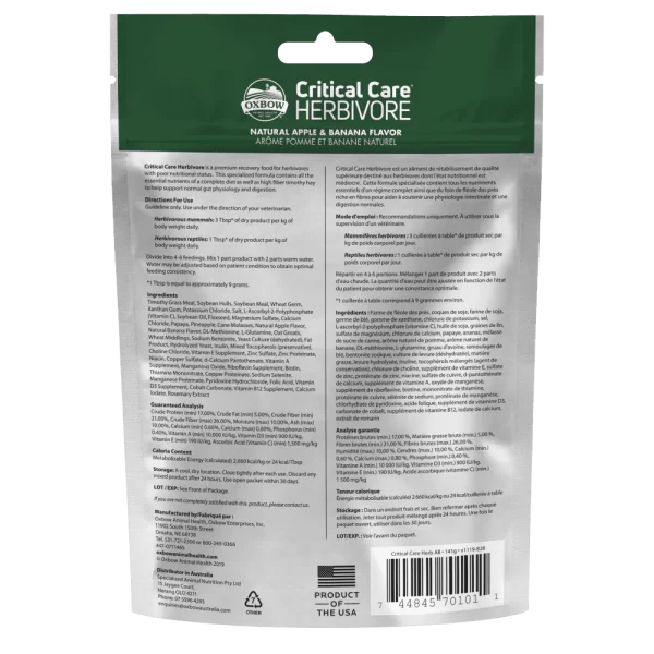 Oxbow Suplemento de Manzana y Plátano para Herbívoros Critical Care - Image 3