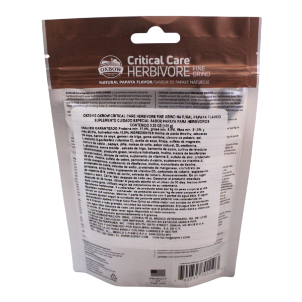 Oxbow Suplemento de Papaya Molido Fino para Hervíboros Critical Care Fine Grind - Image 3